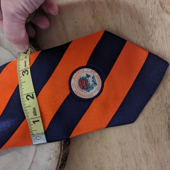 Vintage University of Illinois Silk Tie Stripes Logo Orange Blue Adult Illini - Picture 4 of 7